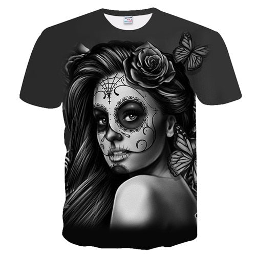 New Casual Skull Poker Printed 3D T-Shirt Men
