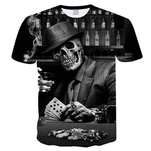 New Casual Skull Poker Printed 3D T-Shirt Men