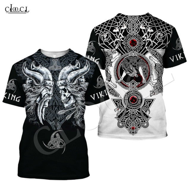 Nordic Viking Tattoo Art Skull T Shirt Women Men