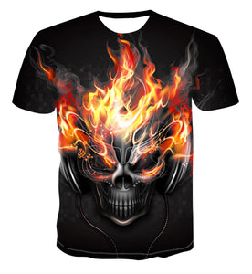 2020 Summer New 3d Flame Skull T shirt