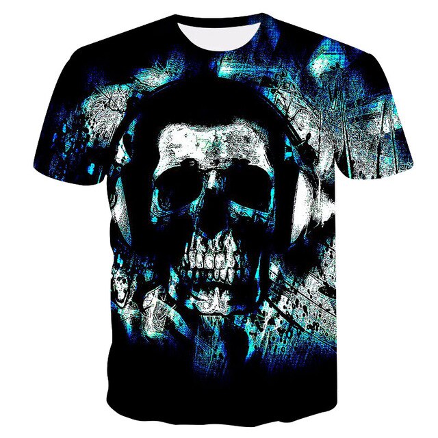 2020 Summer New 3d Flame Skull T shirt